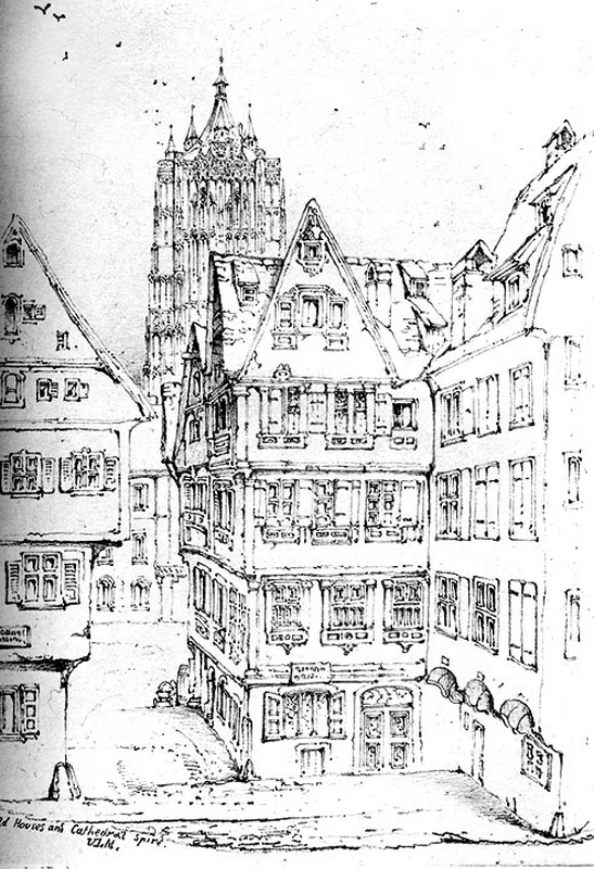 Case e guglia della cattedrale, Ulm, 1835